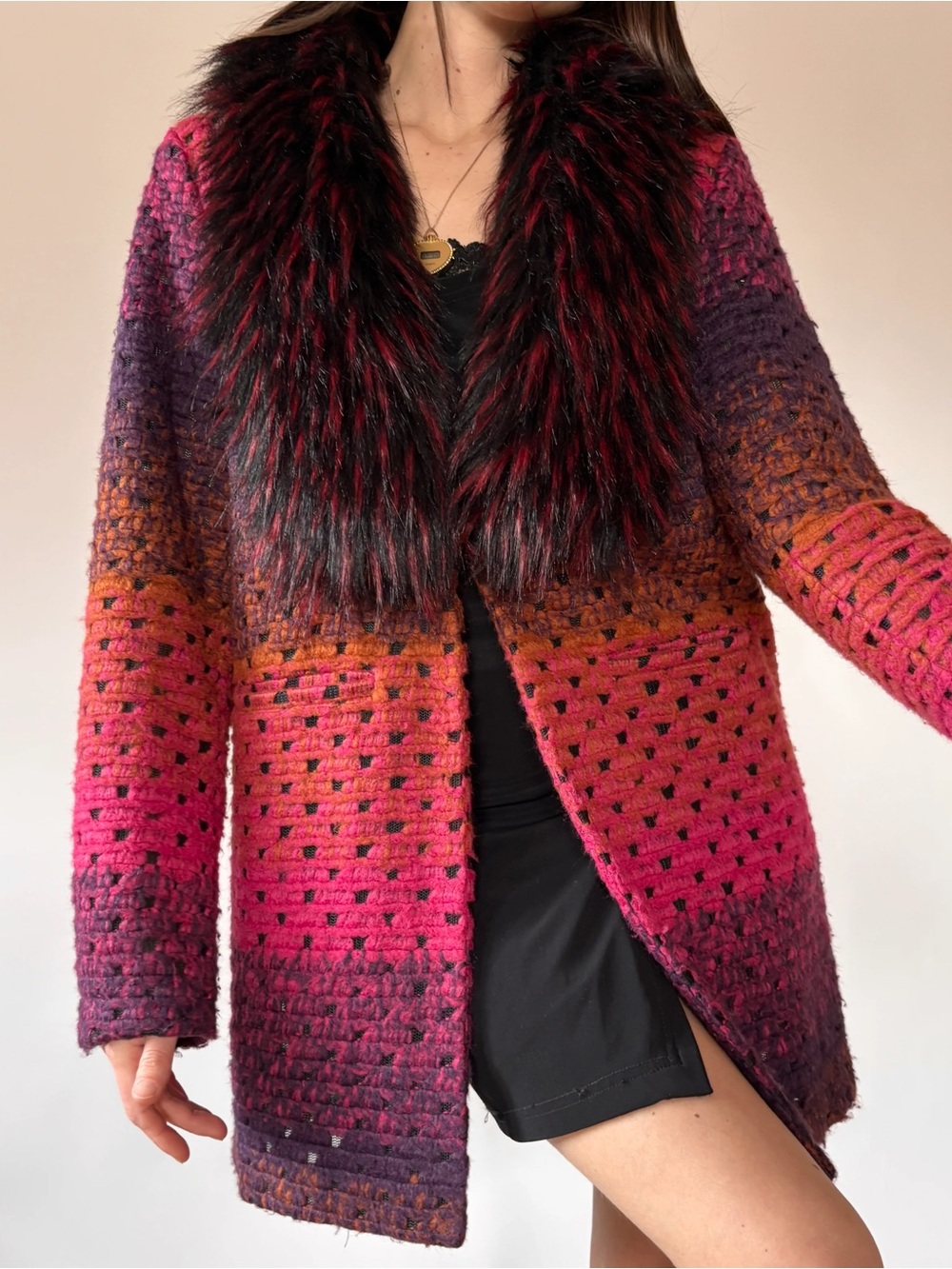 Donna Salyer’s Fabulous Furs Funky Pink & Purple Ombre Sweater Coat Size S